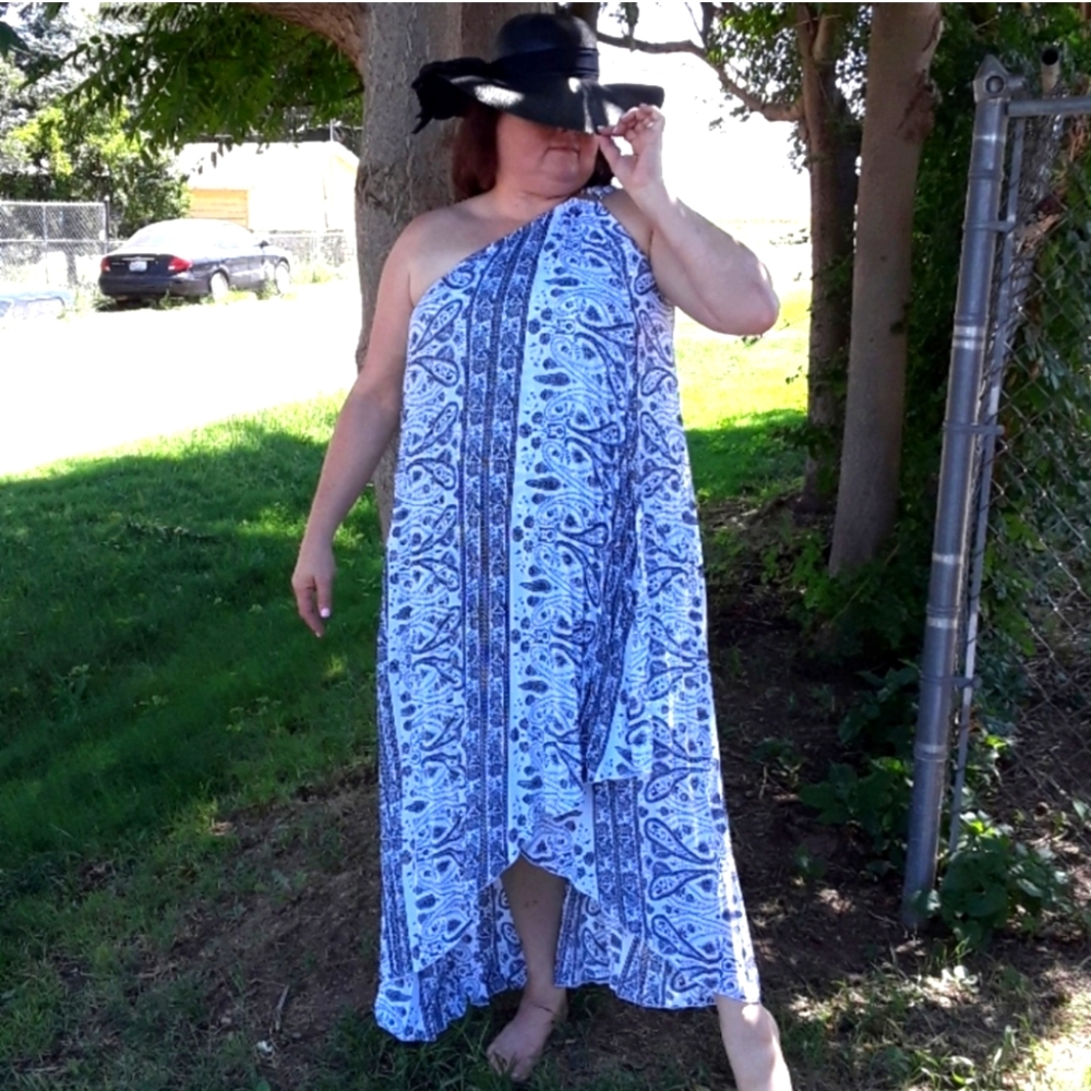 Lane Bryant size 18 pleated bohemian dress 1 shldr